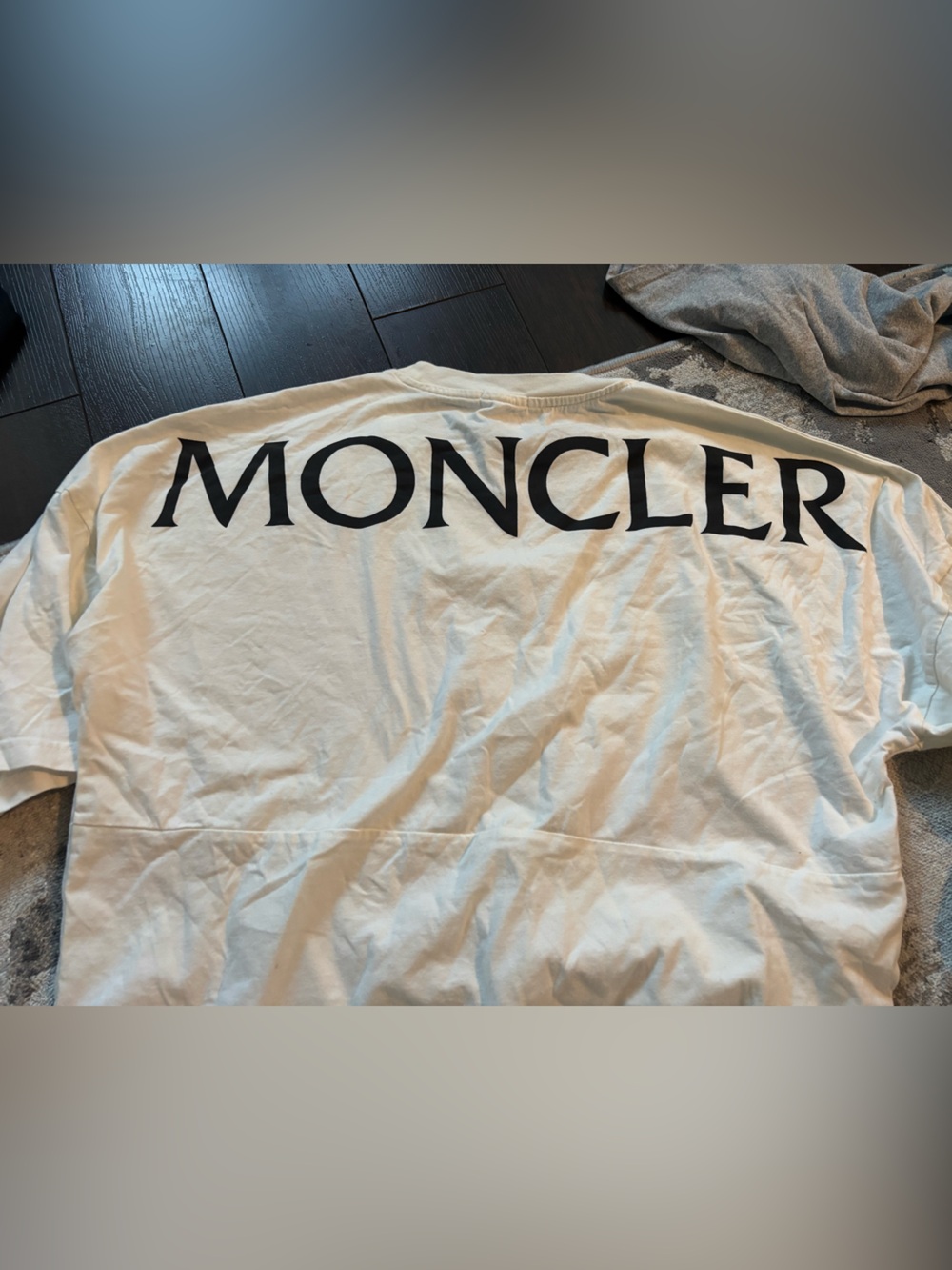 Moncler White Short Sleeve Tee with Black Logo